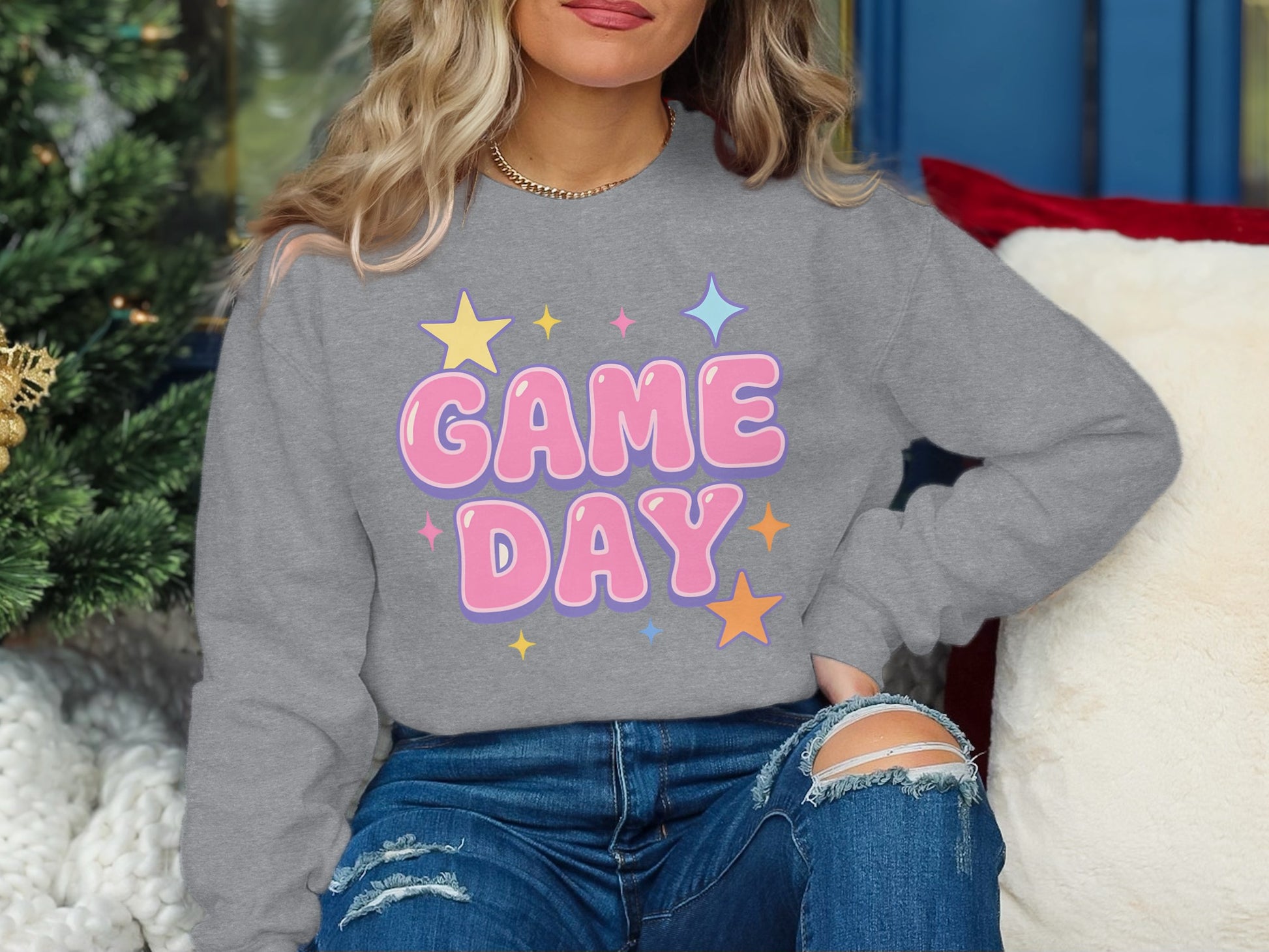 Cozy Graphic Game Day Crewneck Sweater product type