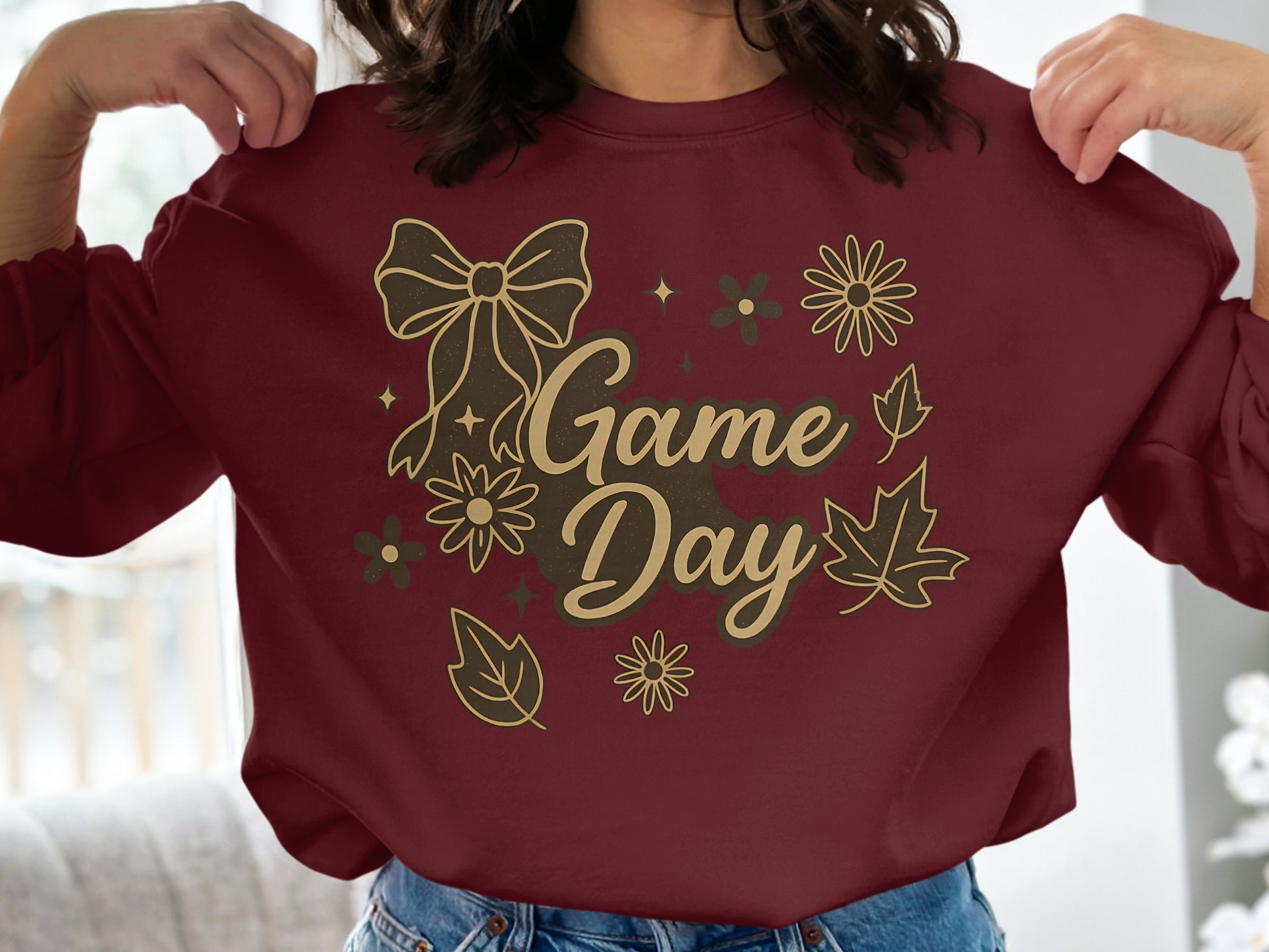 Game Day Bow Floral Leaves Graphic Sweatshirt product