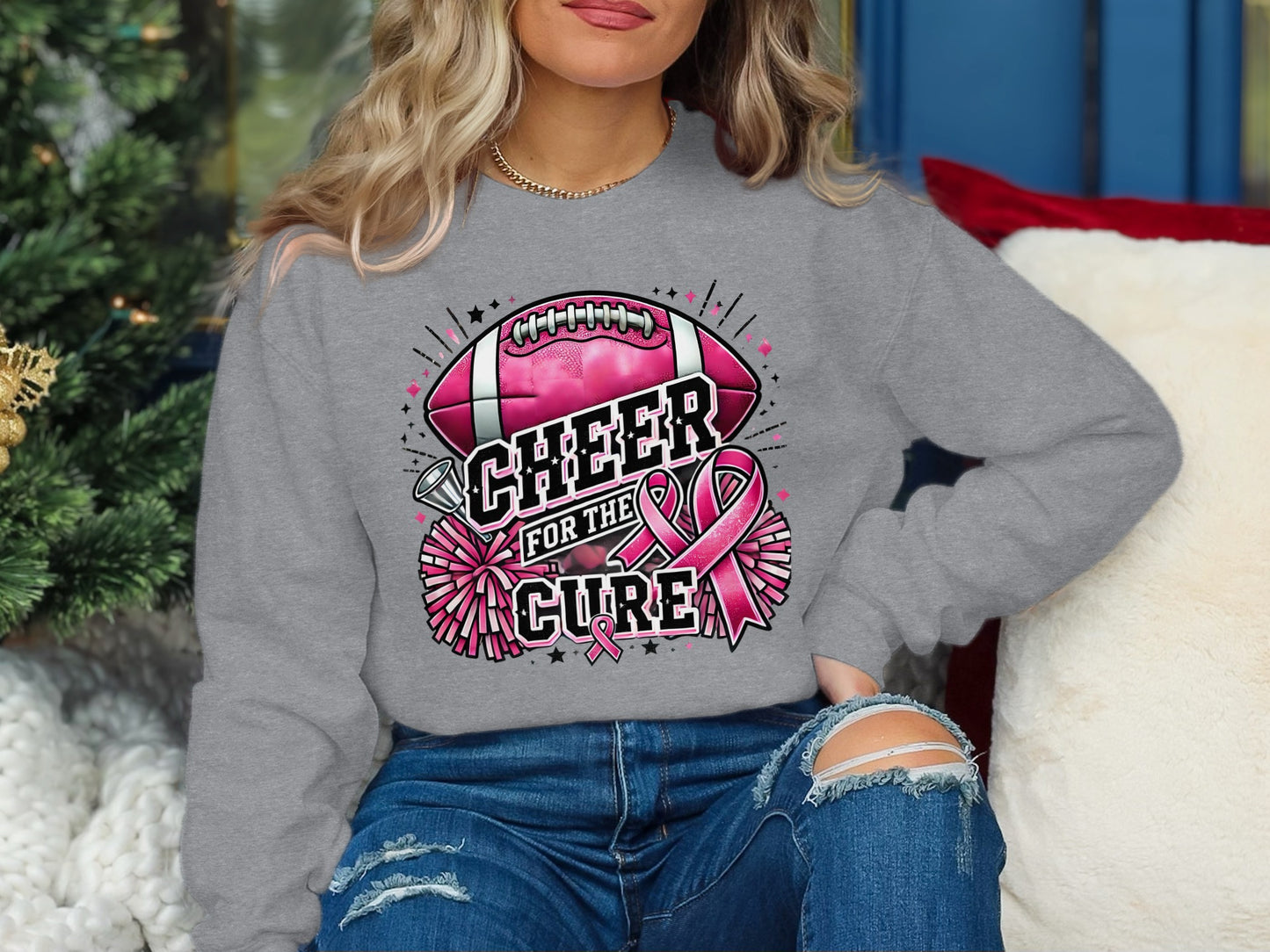 Cheer For The Cure Football Pink Ribbon Sweatshirt product