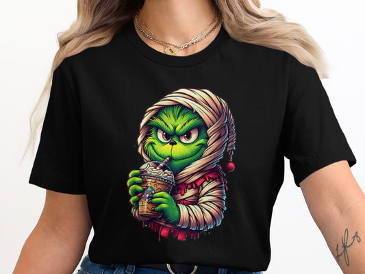 Cute Grinch Sipping a Milkshake Tee Shirt product type