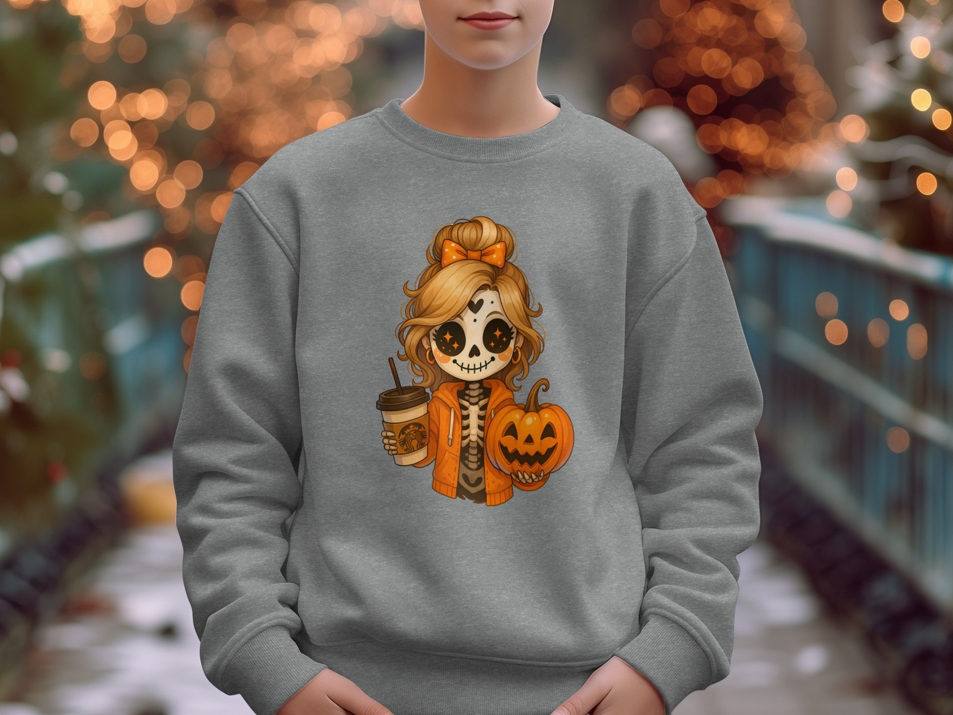 Halloween Skull Girl Holding Pumpkin Art product