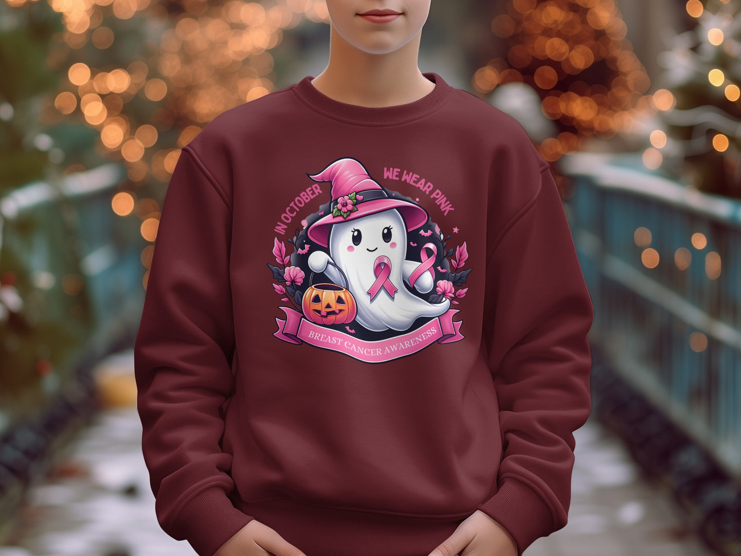 October Breast Cancer Awareness Cute Ghost Sweatshirt product
