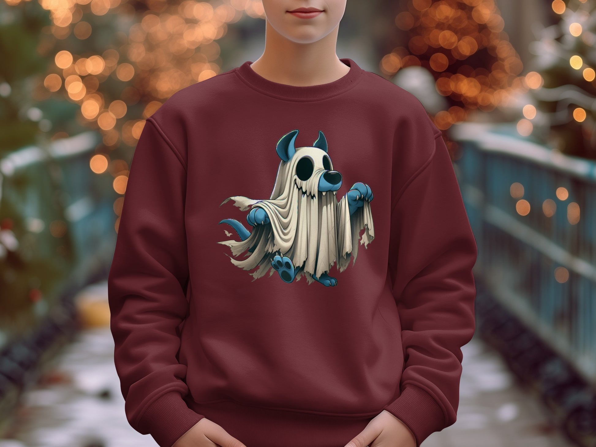 Spooky Blue Dog Halloween Print Sweatshirt product