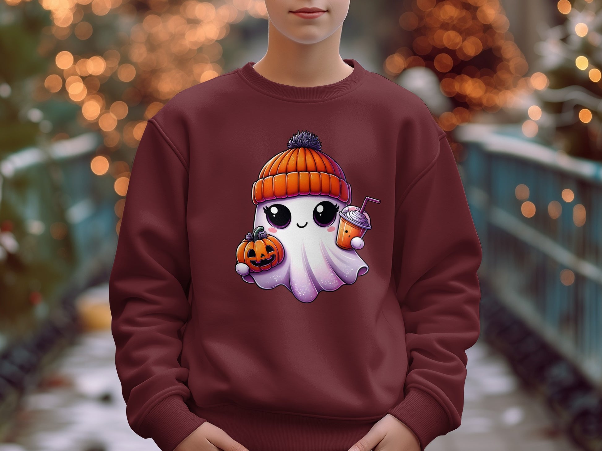 Cute Ghost with Pumpkin and Drink Sweatshirt product