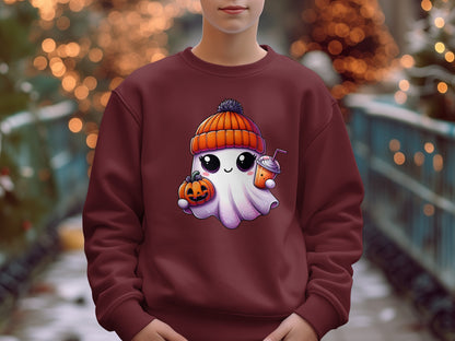 Cute Ghost with Pumpkin and Drink Sweatshirt product