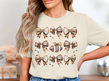 Womens T-Shirt with Brown Bows and Football Design product