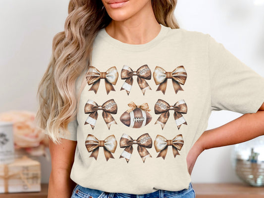 Womens T-Shirt with Brown Bows and Football Design product