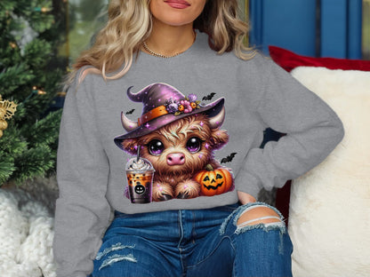 Halloween Cute Highland Cow Witch Sweatshirt product