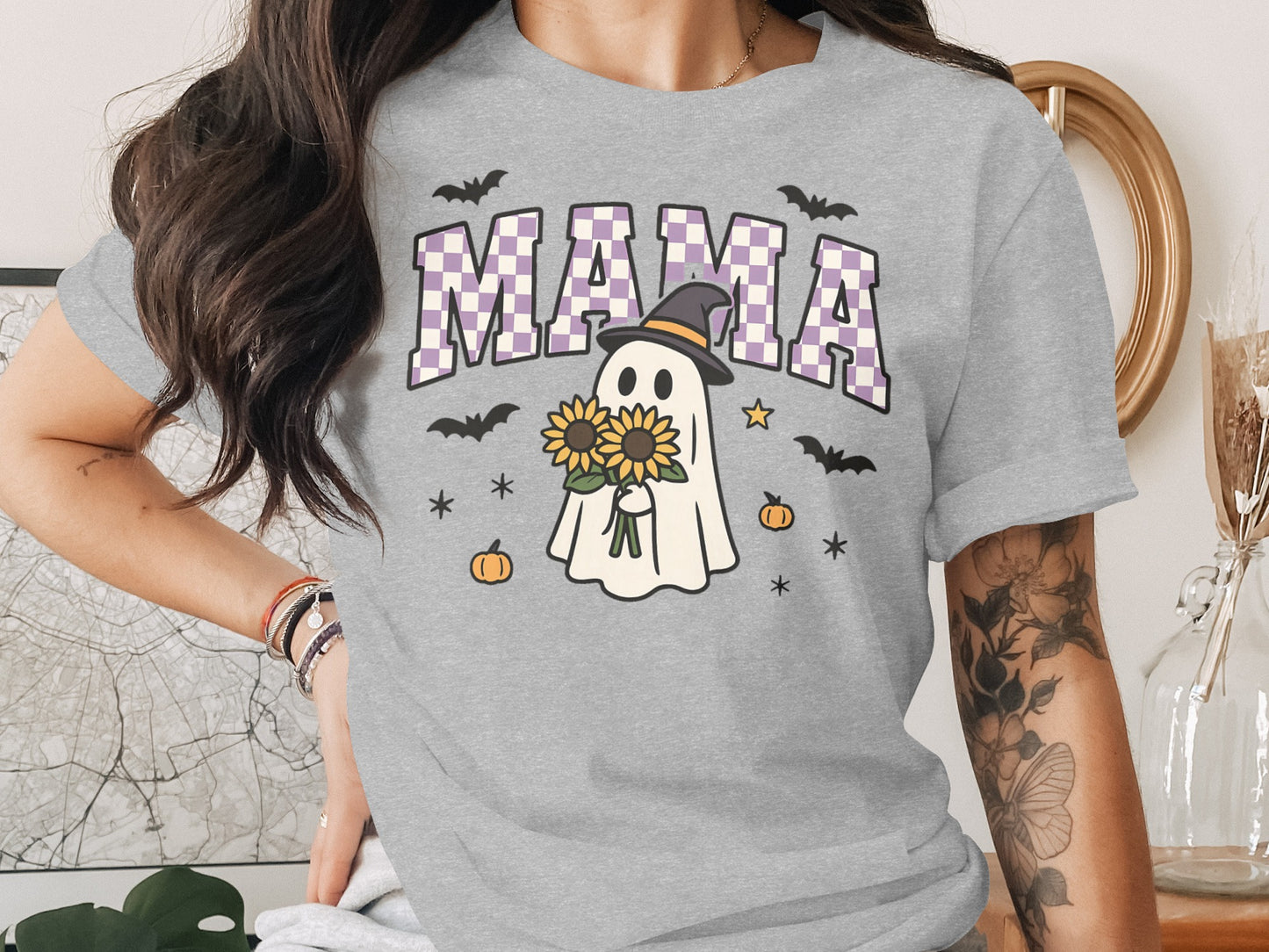 Halloween Mama Ghost Sunflowers Pumpkins Graphic Shirt product type