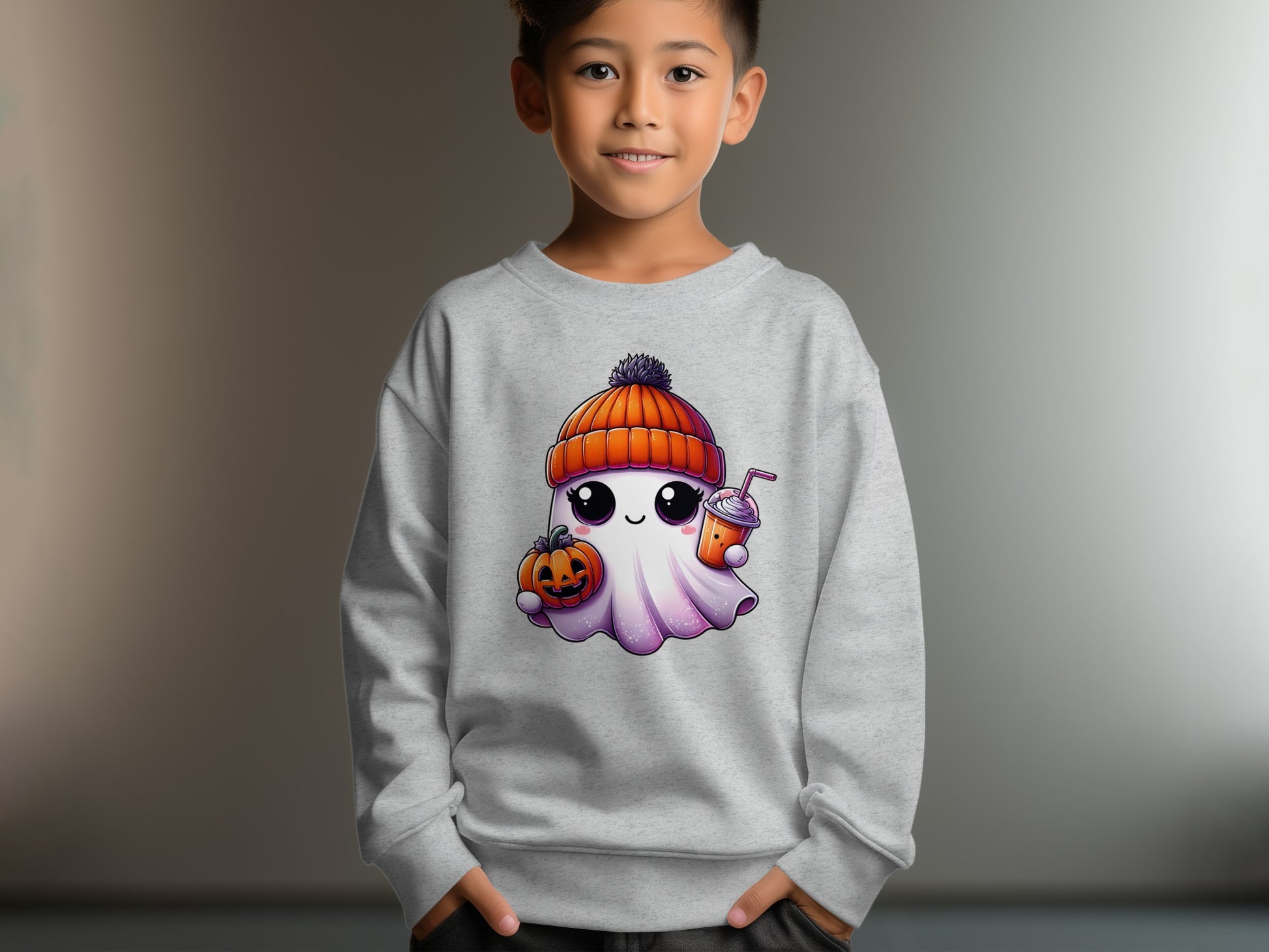 Cute Ghost with Pumpkin and Drink Sweatshirt product