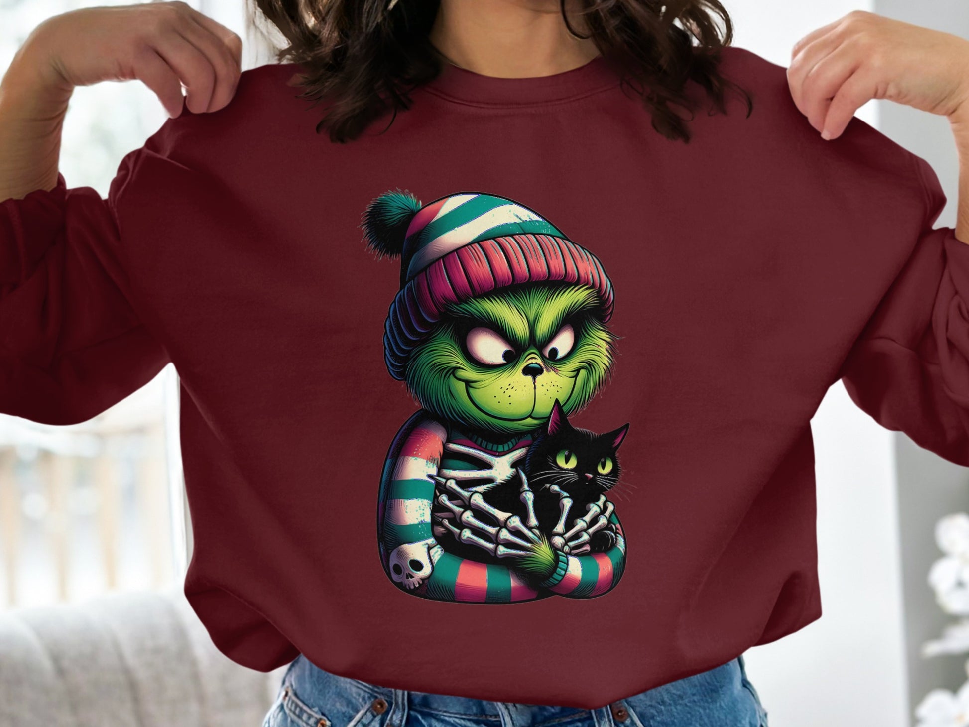 Grinch with Cat Graphic Design Sweatshirt product type