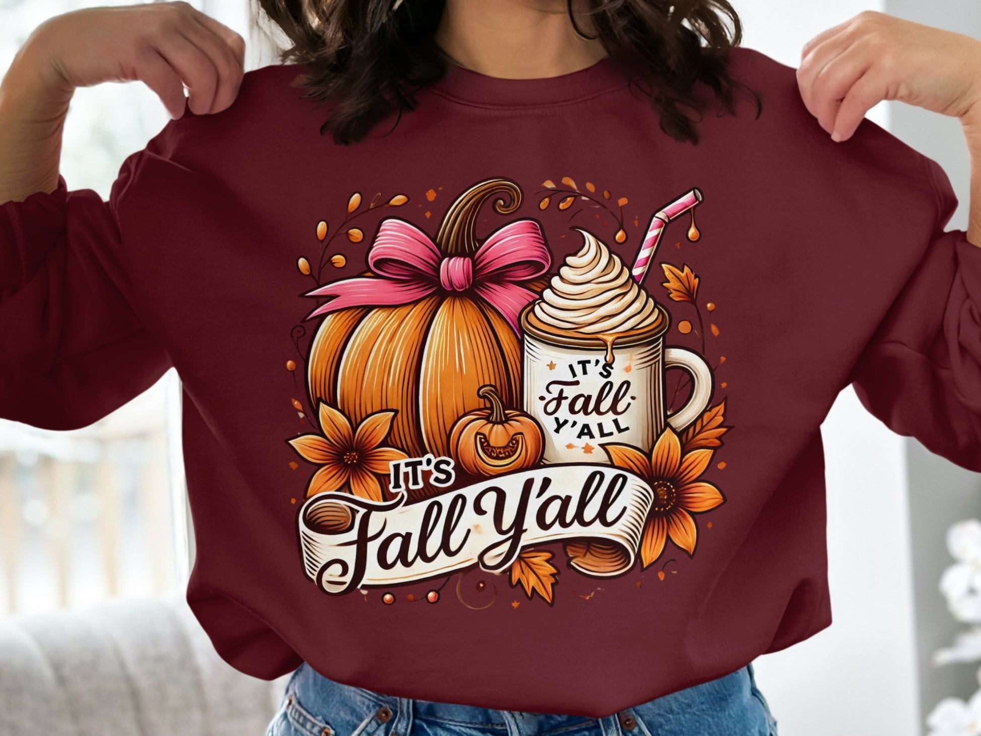 It's Fall Y'all Pumpkin and Coffee Long Sleeve Shirt product