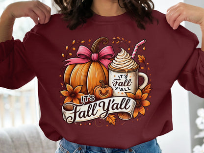It's Fall Y'all Pumpkin and Coffee Long Sleeve Shirt product