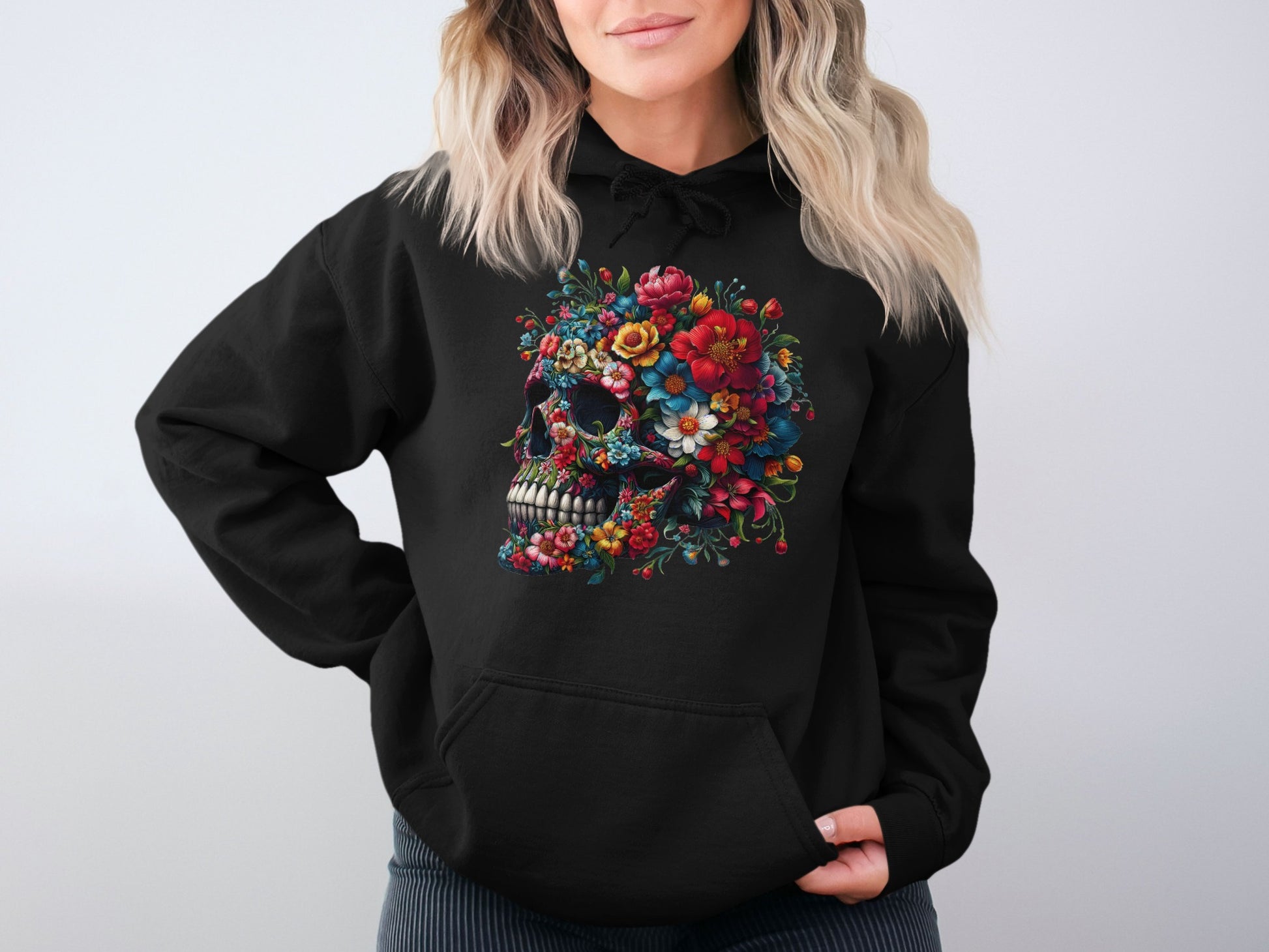 Floral Skull Graphic Hoodie Fashionable Apparel product type