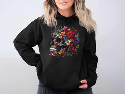 Floral Skull Graphic Hoodie Fashionable Apparel product type