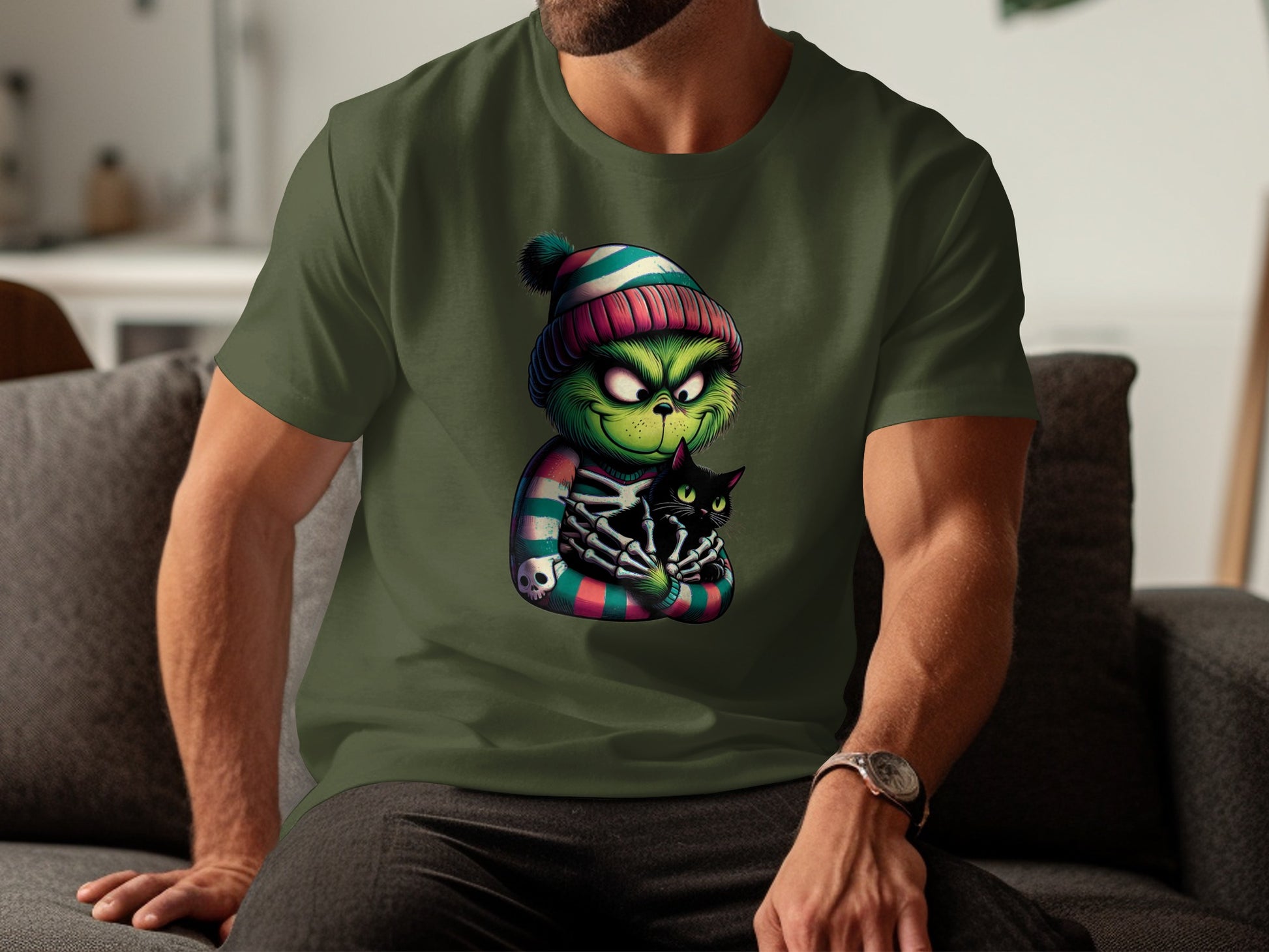 Grinch Holding Cat Graphic T-shirt product type