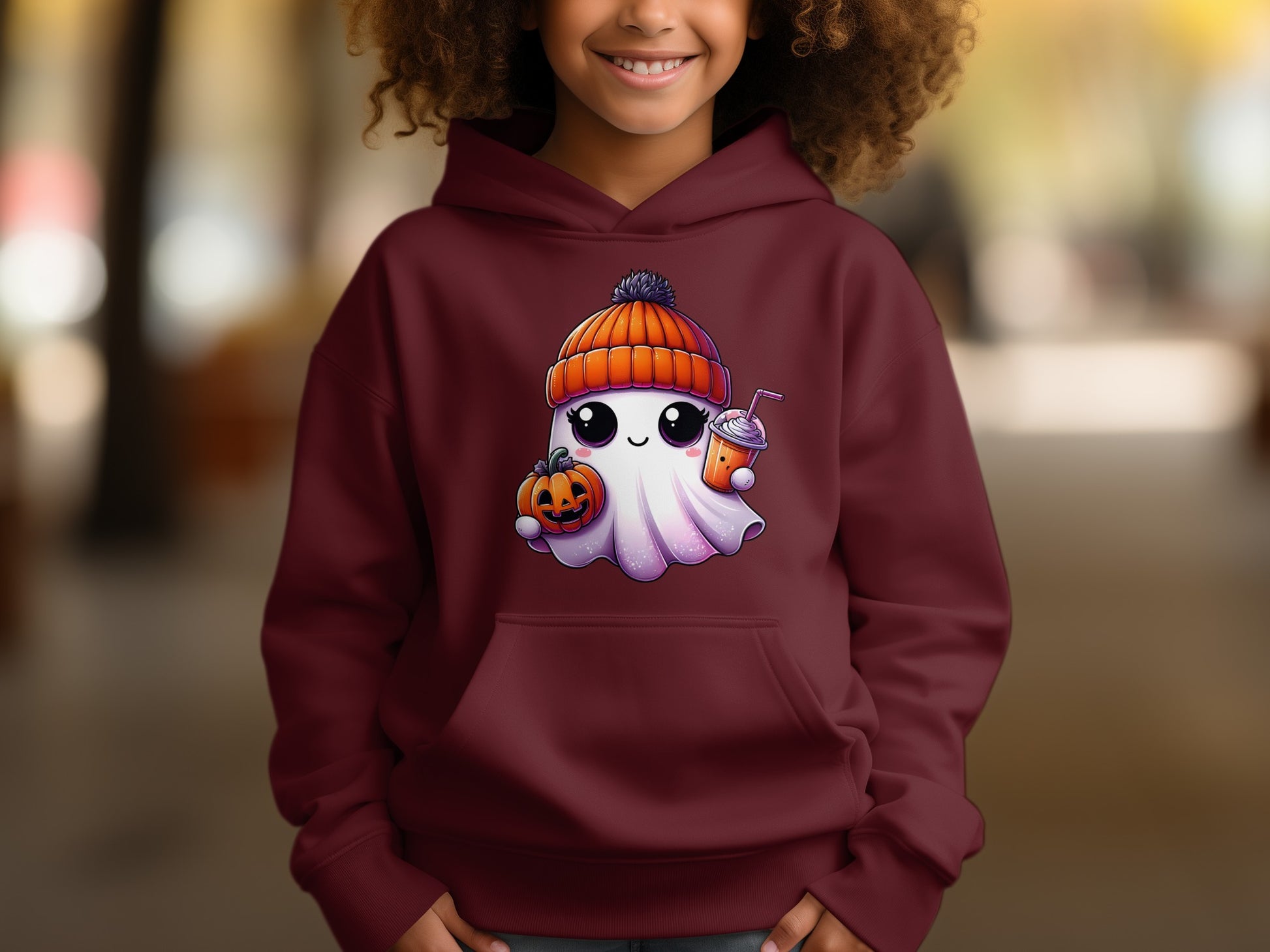 Cute Halloween Ghost Wearing Beanie Graphic Hoodie product