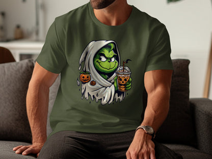 Halloween Grinch Drinking Pumpkin Spice T shirt product