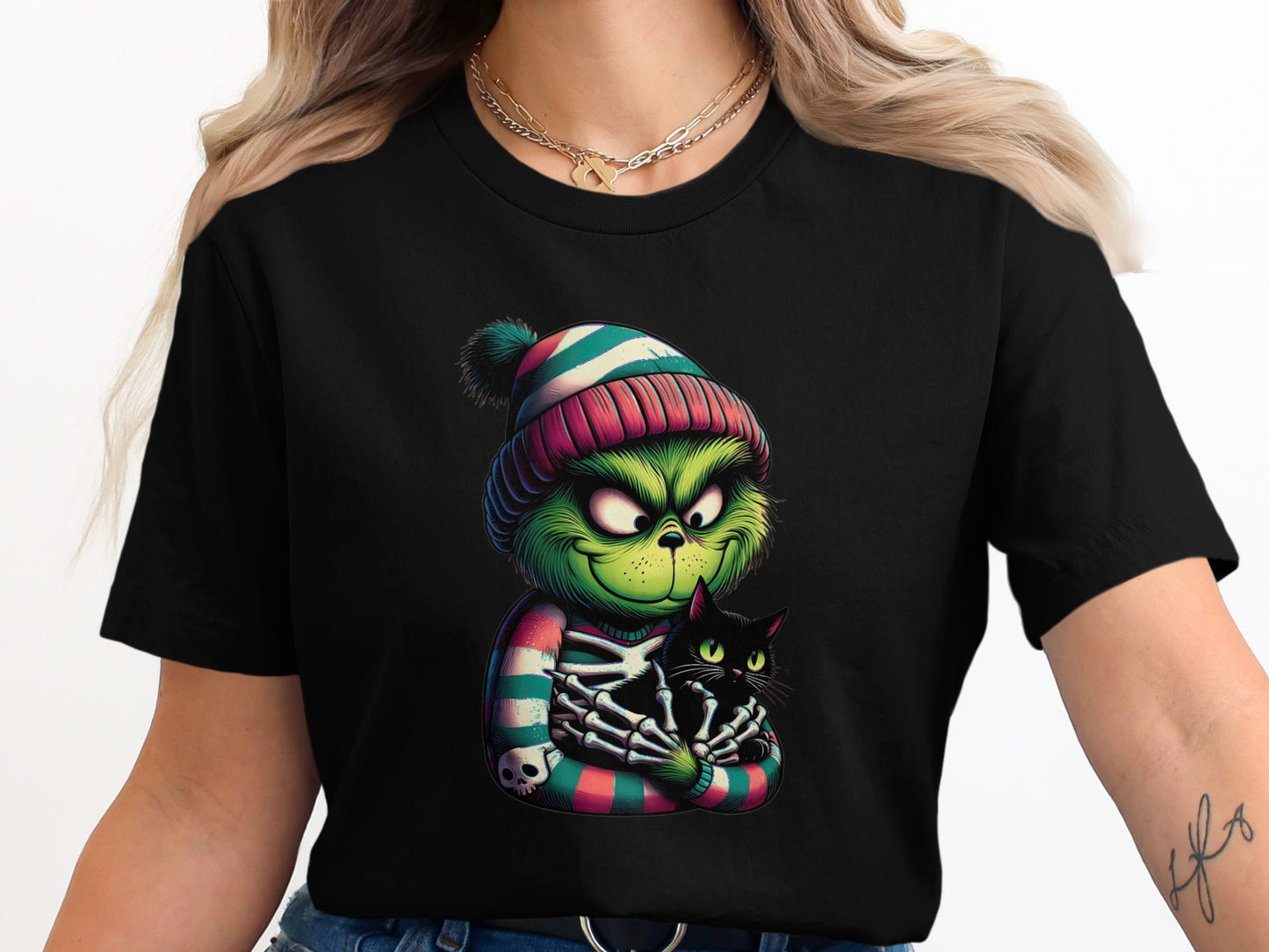 Cute Grinch Holding Black Cat Graphic T-Shirt product