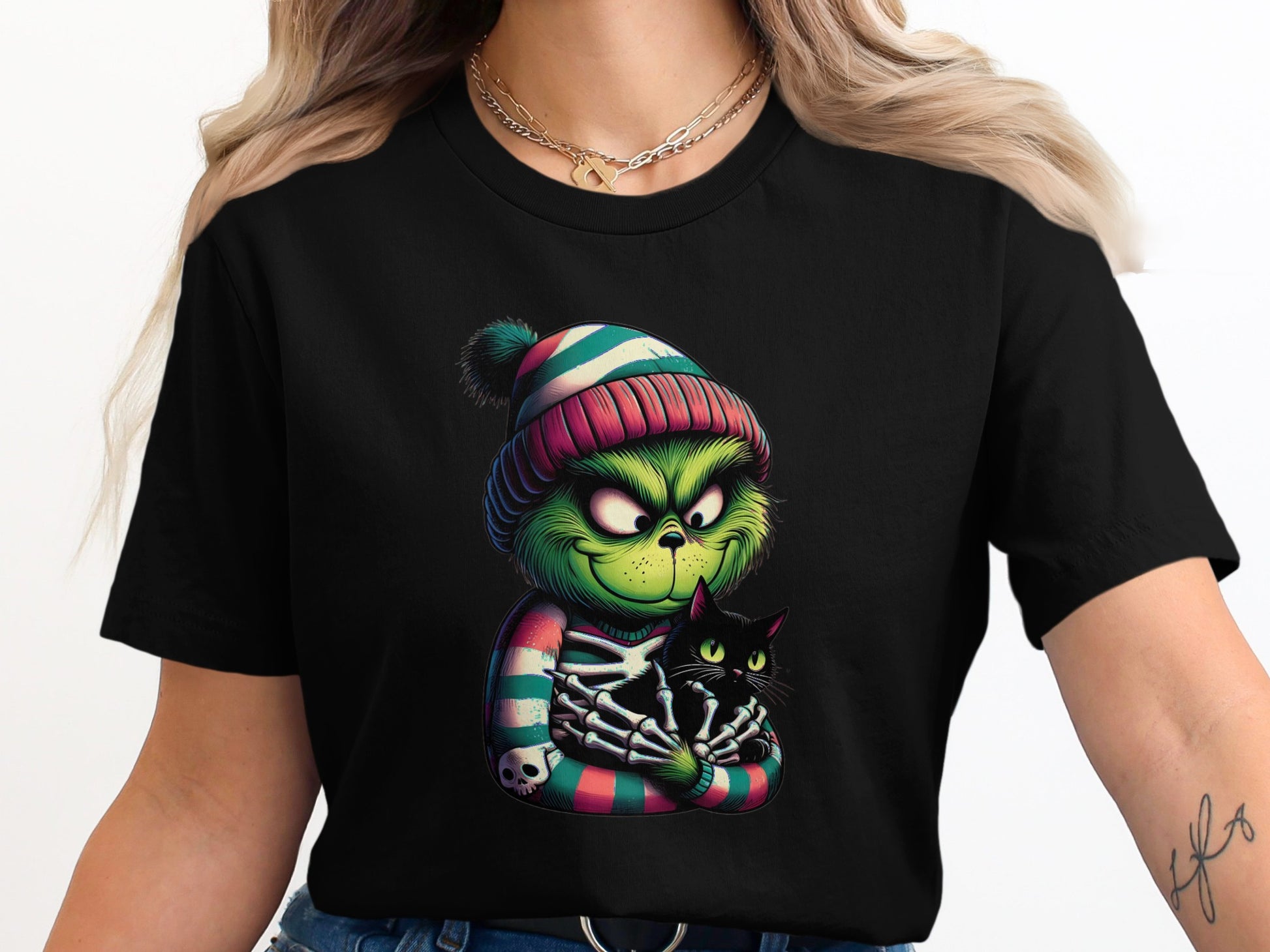 Cute Grinch Holding Black Cat Graphic T-Shirt product