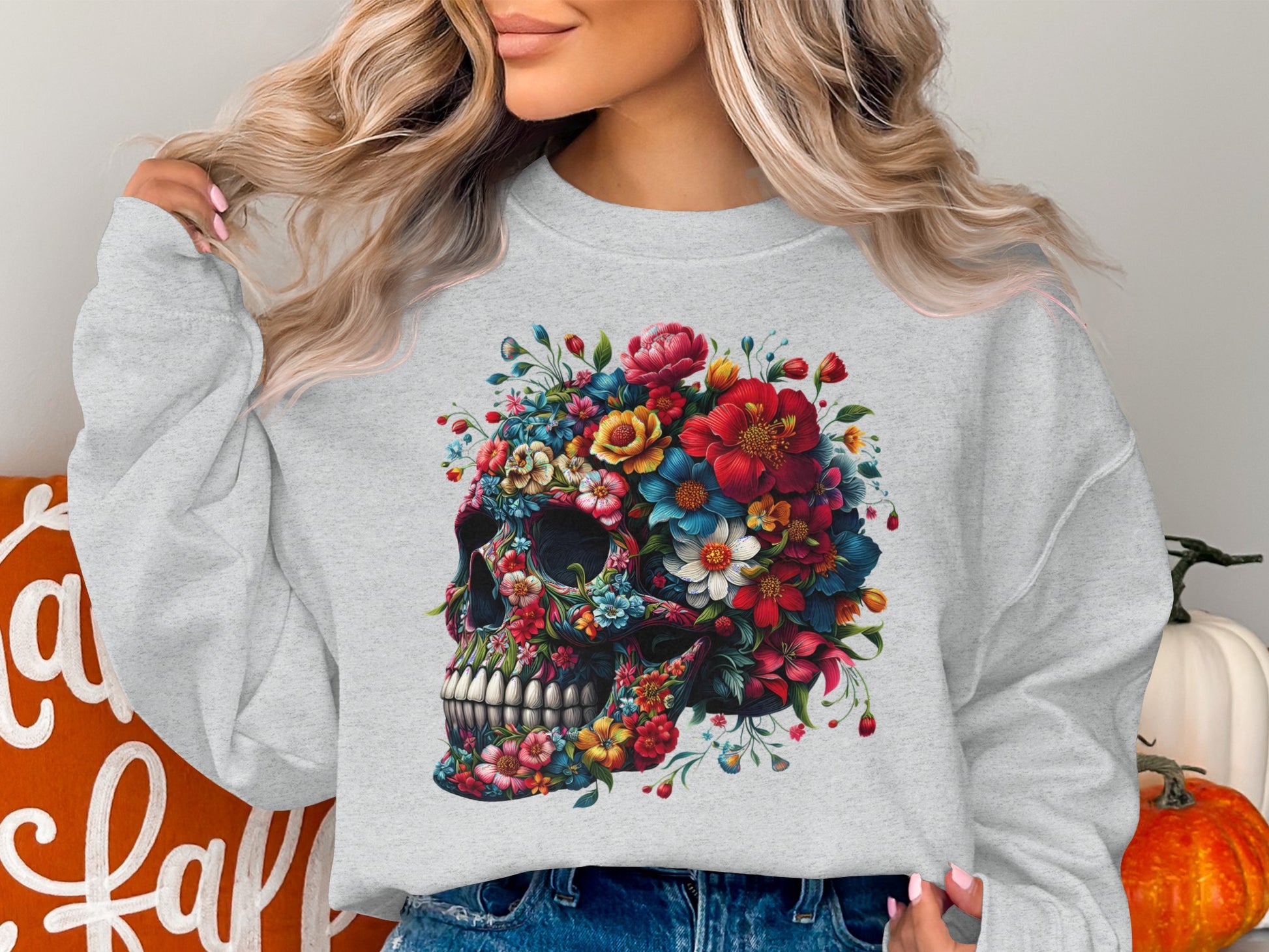Colorful Floral Skull Design Women's Sweatshirt product