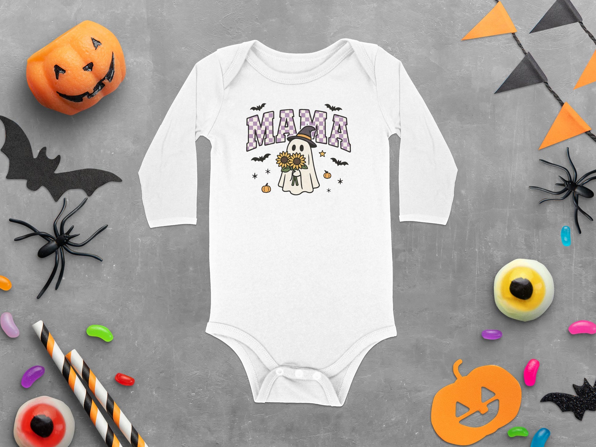Halloween Themed Mama Ghost Baby Onesie product type