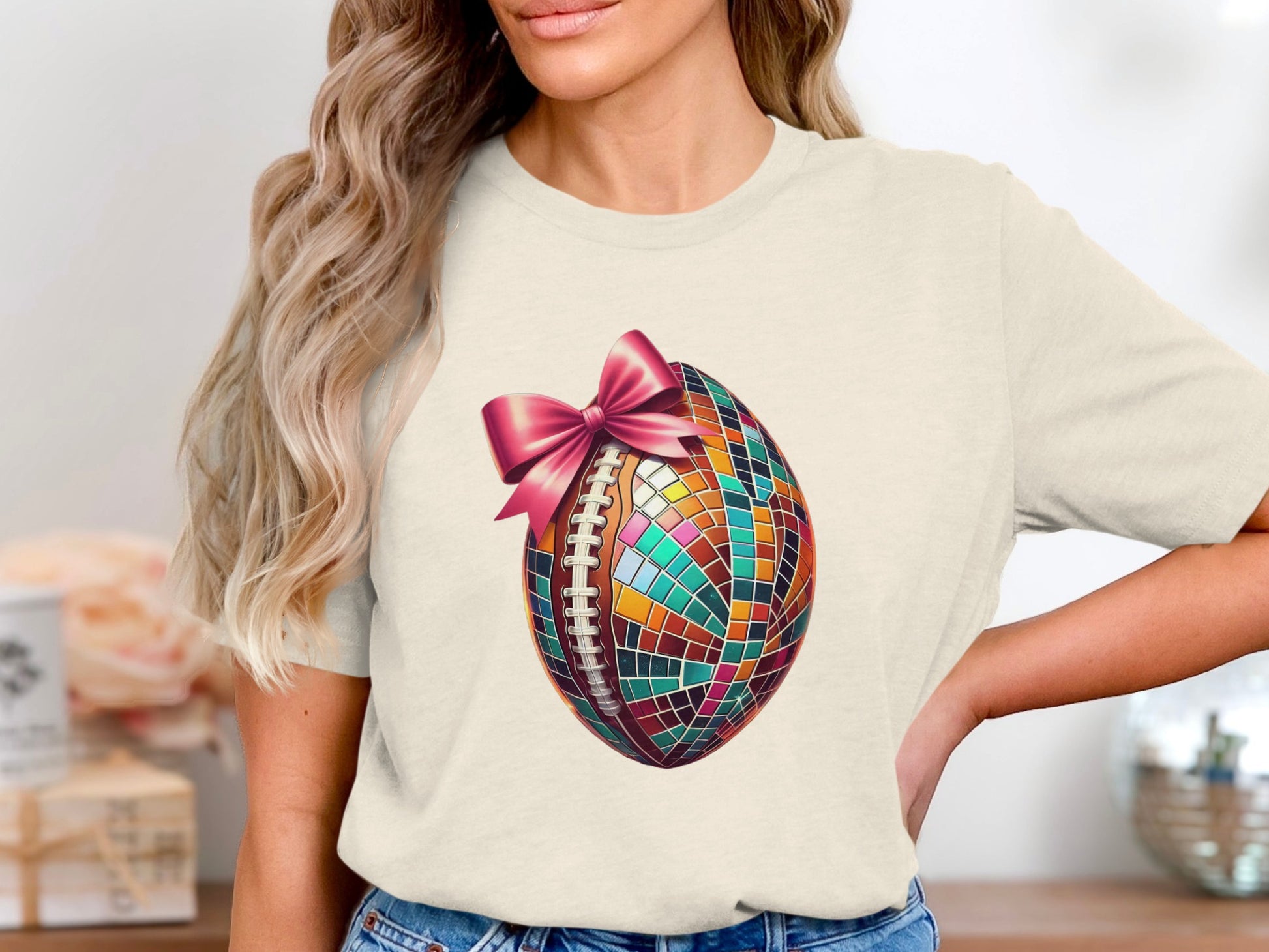 Colorful Mosaic Football With Bow Shirt product