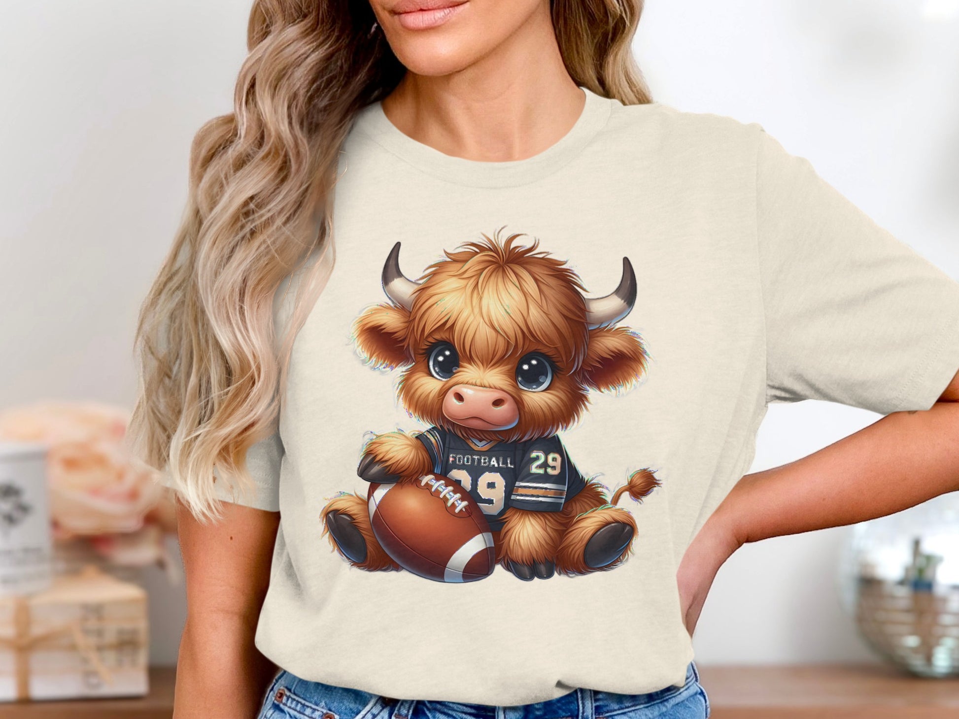 Cute Bull Playing Football Graphic Tee Shirt Product