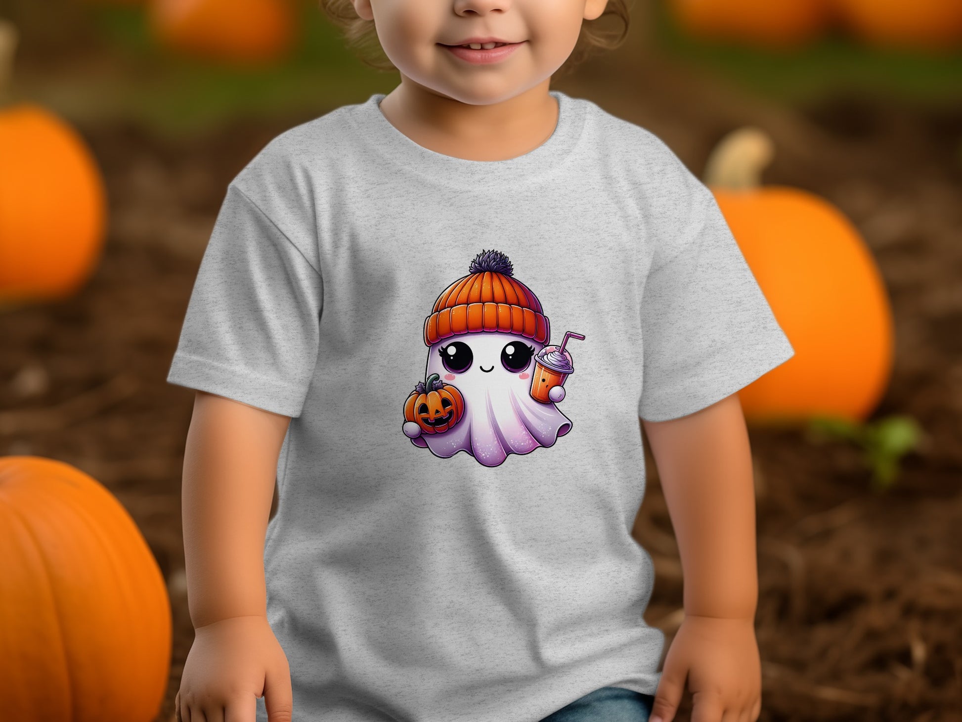 Cute Pumpkin and Ghost Design Kids T-Shirt product type