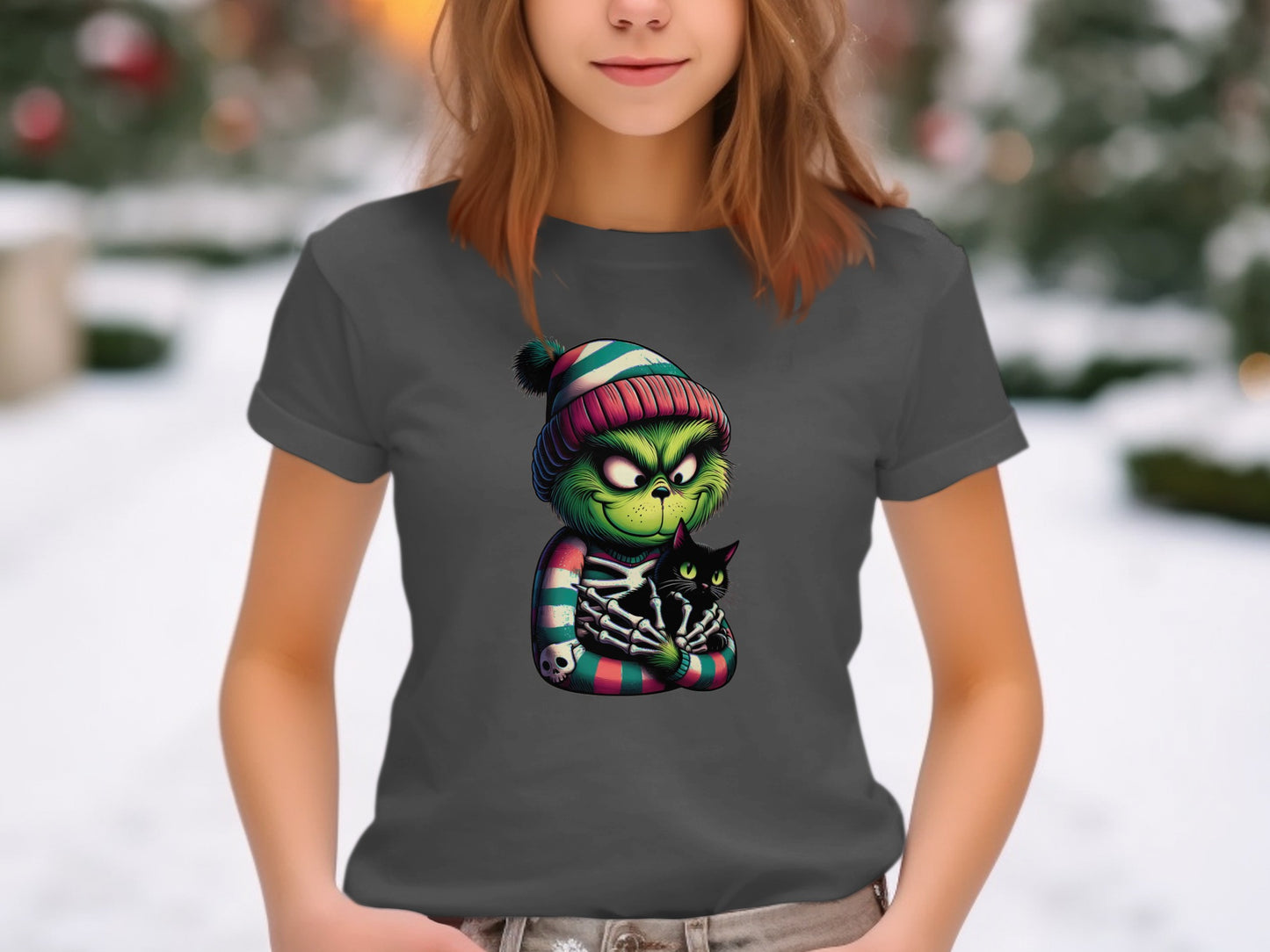 Festive Green Character Cat Love Graphic T-Shirt product