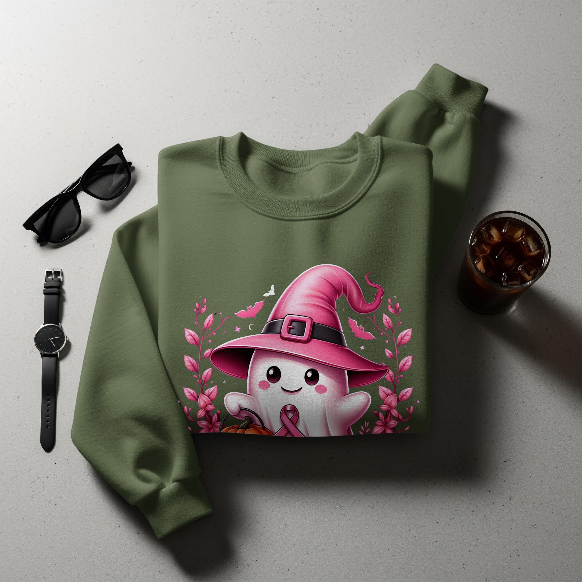 Cute Halloween Ghost with Witch Hat Graphic Sweatshirt Product