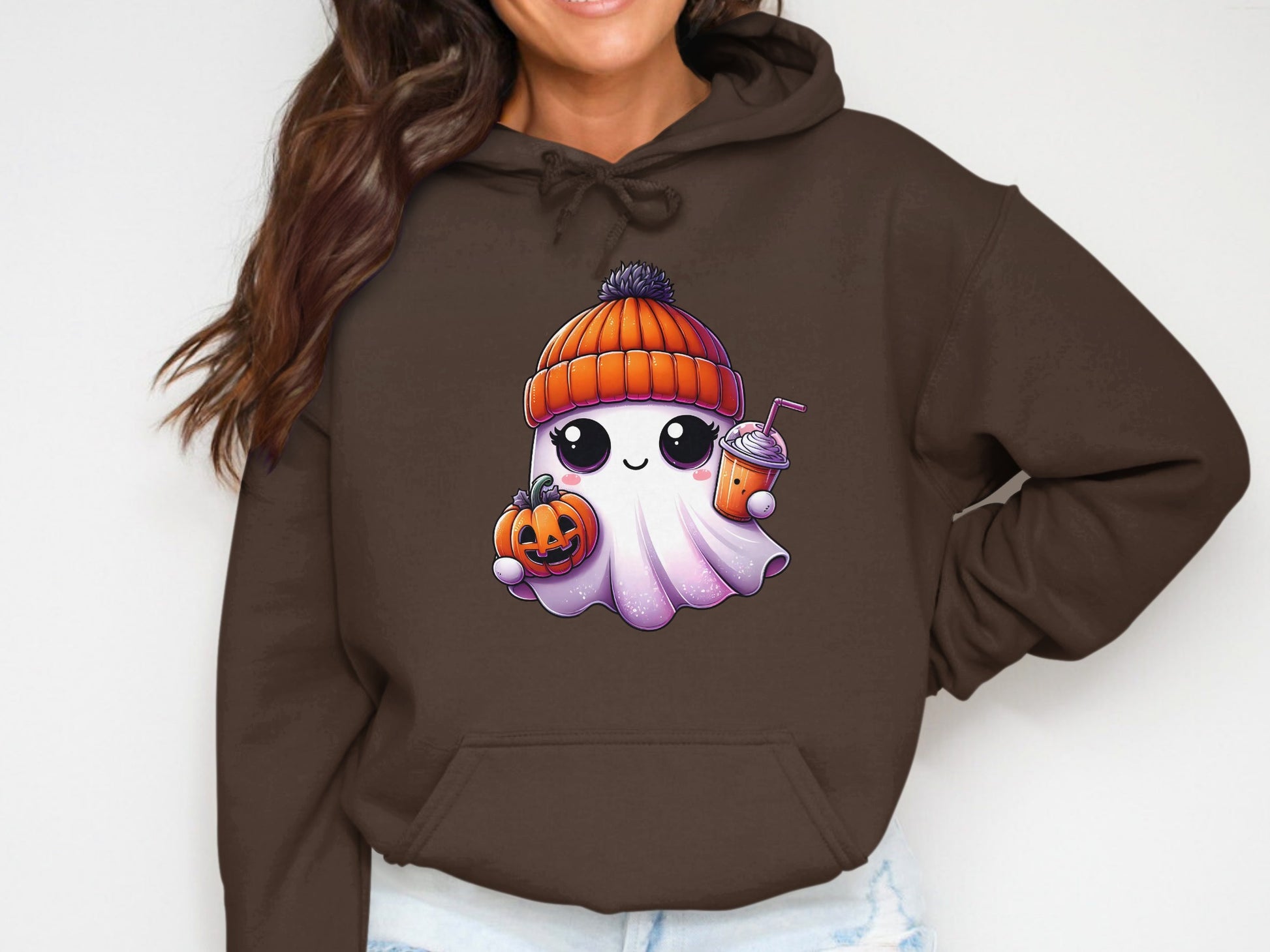 Cute Ghost with Pumpkin and Drink Hoodie product type