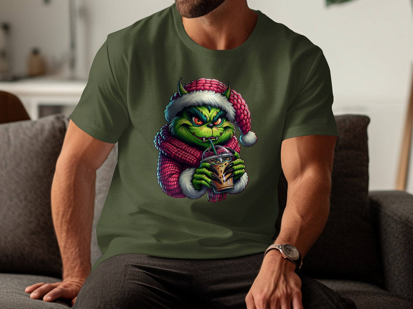 Festive Grinch in Santa Hat Graphic Tee product