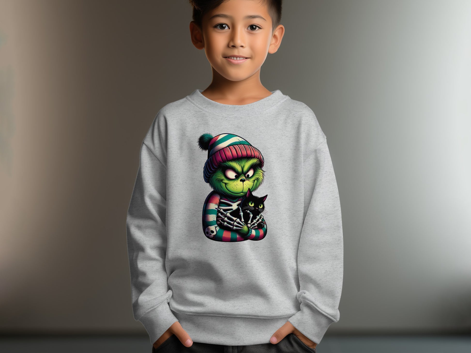 Grumpy Cartoon Character with Black Cat Sweatshirt product type