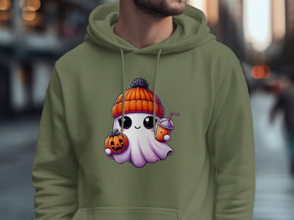 Cute Ghost with Pumpkin and Drink Hoodie product type