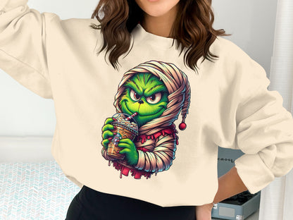 Cute Alien Character Drinking Coffee Print Sweatshirt product type