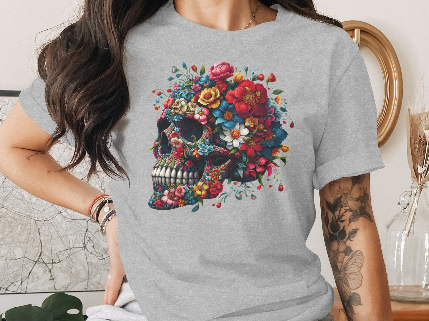 Floral Skull Graphic Tee Unique Fashion Product