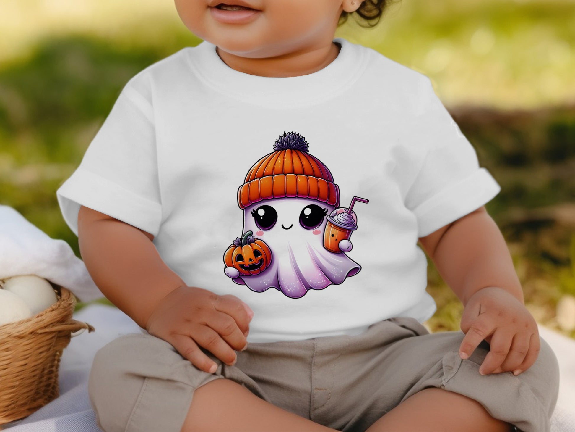 Cute Ghost with Pumpkin Halloween Character T-Shirt product