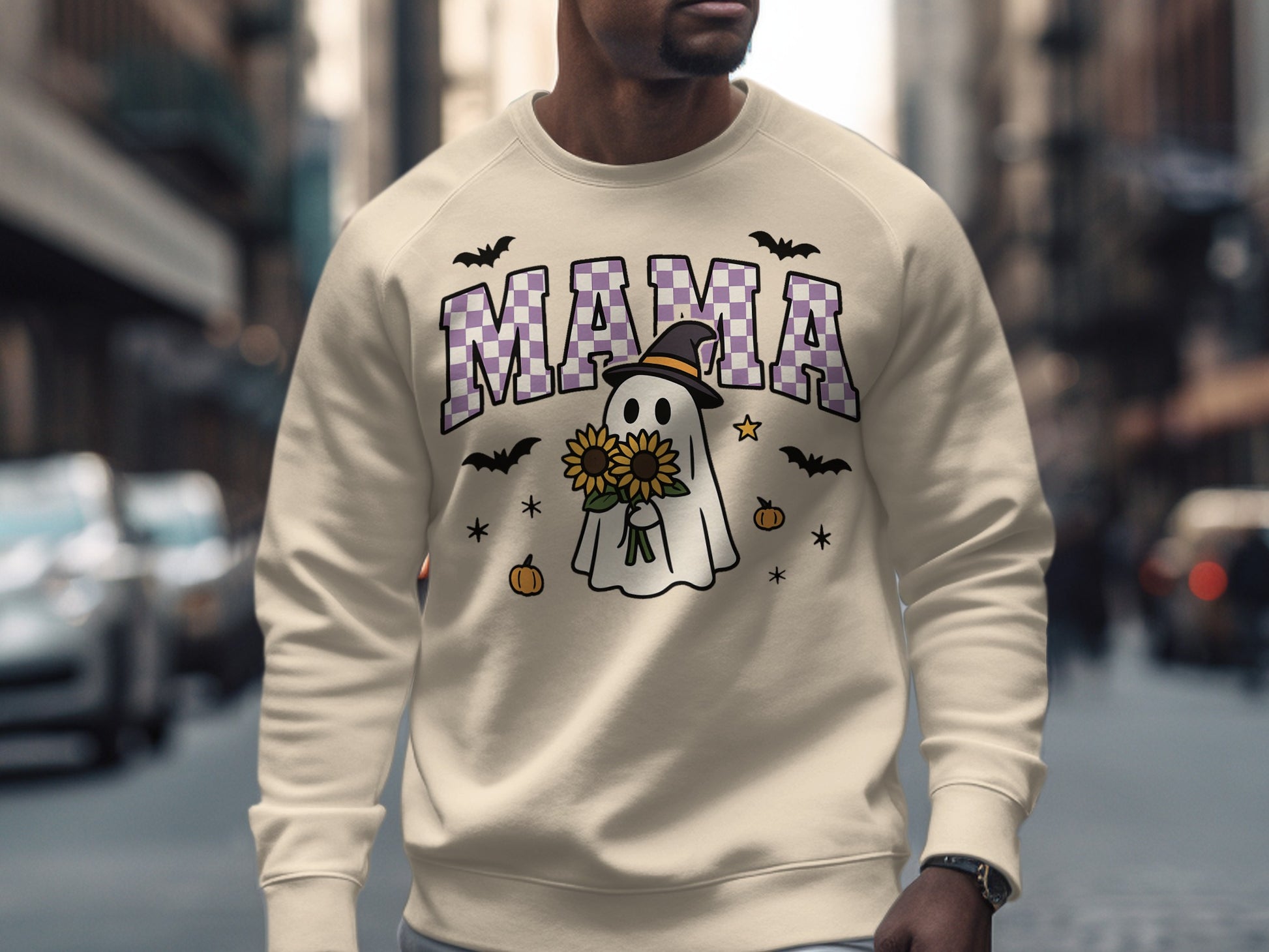 Mama Ghost Floral Sweatshirt Halloween Product Type