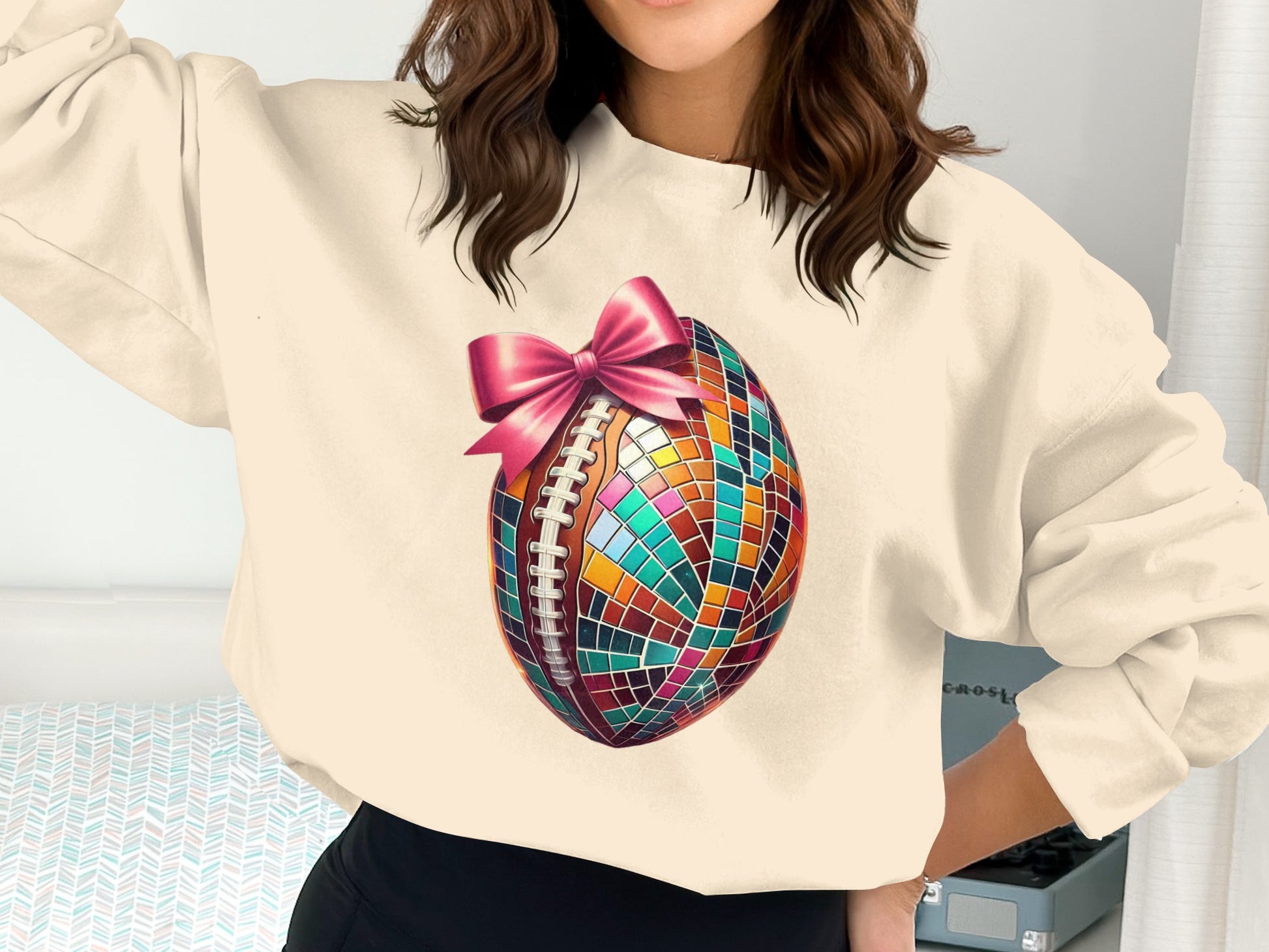 Colorful Mosaic Egg with Pink Bow on White product
