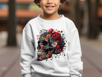 Colorful Floral Skull Design on Kids Sweatshirt product