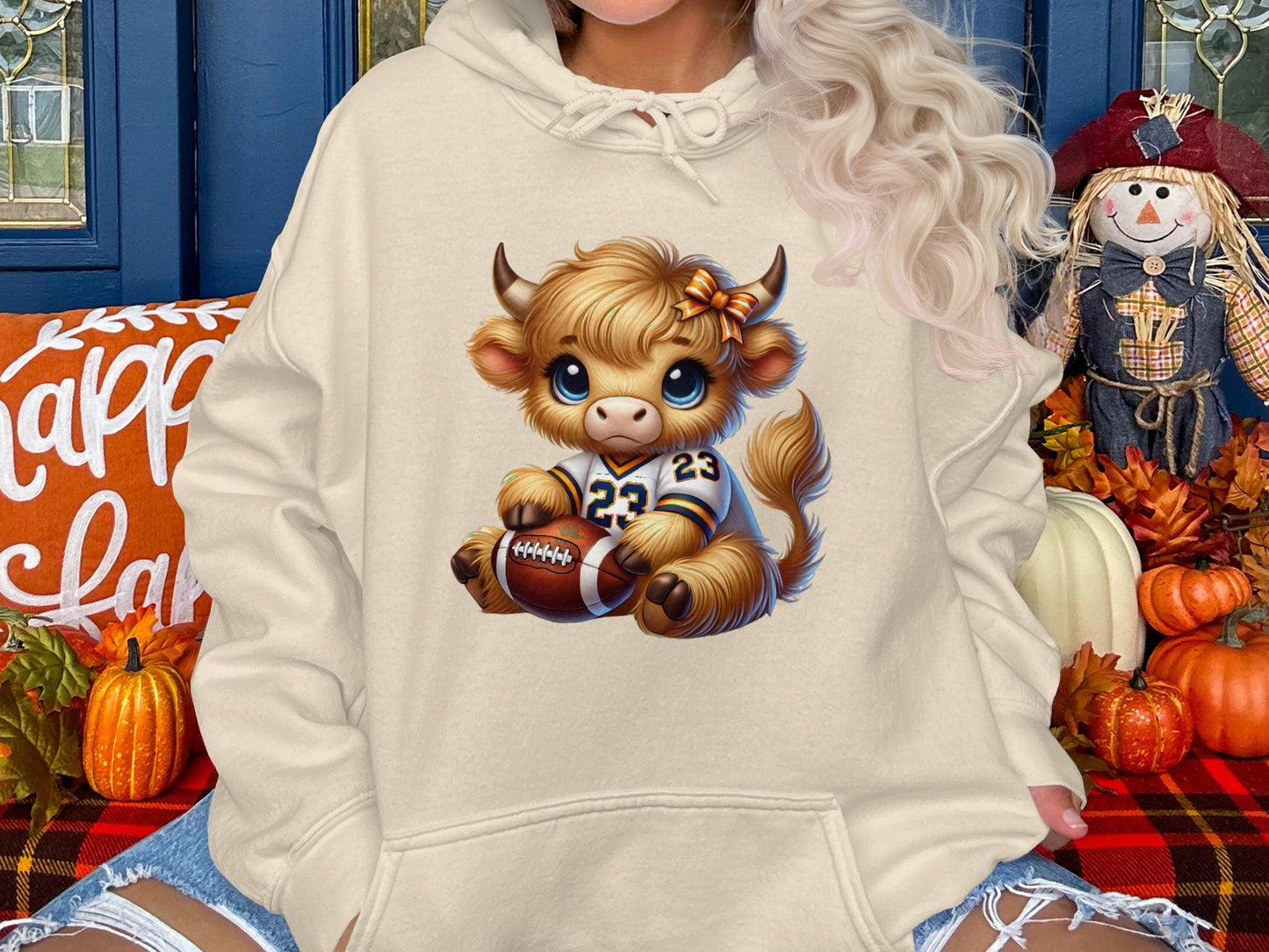 Adorable Baby Highland Cow Football Hoodie product
