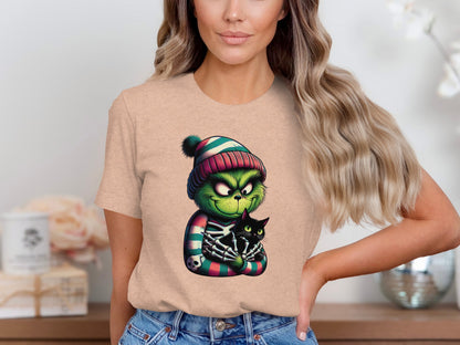 Grinch Holding Black Cat Graphic Design T-shirt product