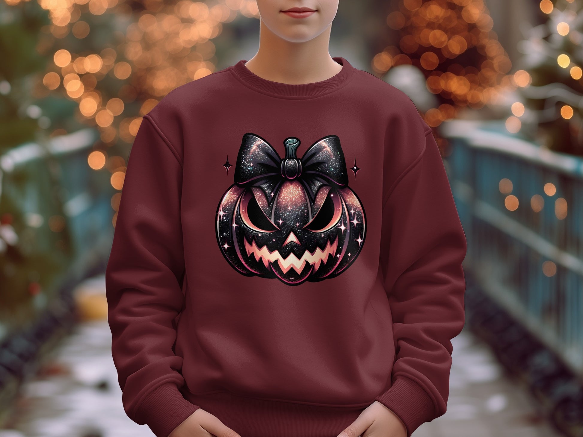 Sparkly Halloween Bow Pumpkin Print Sweatshirt product