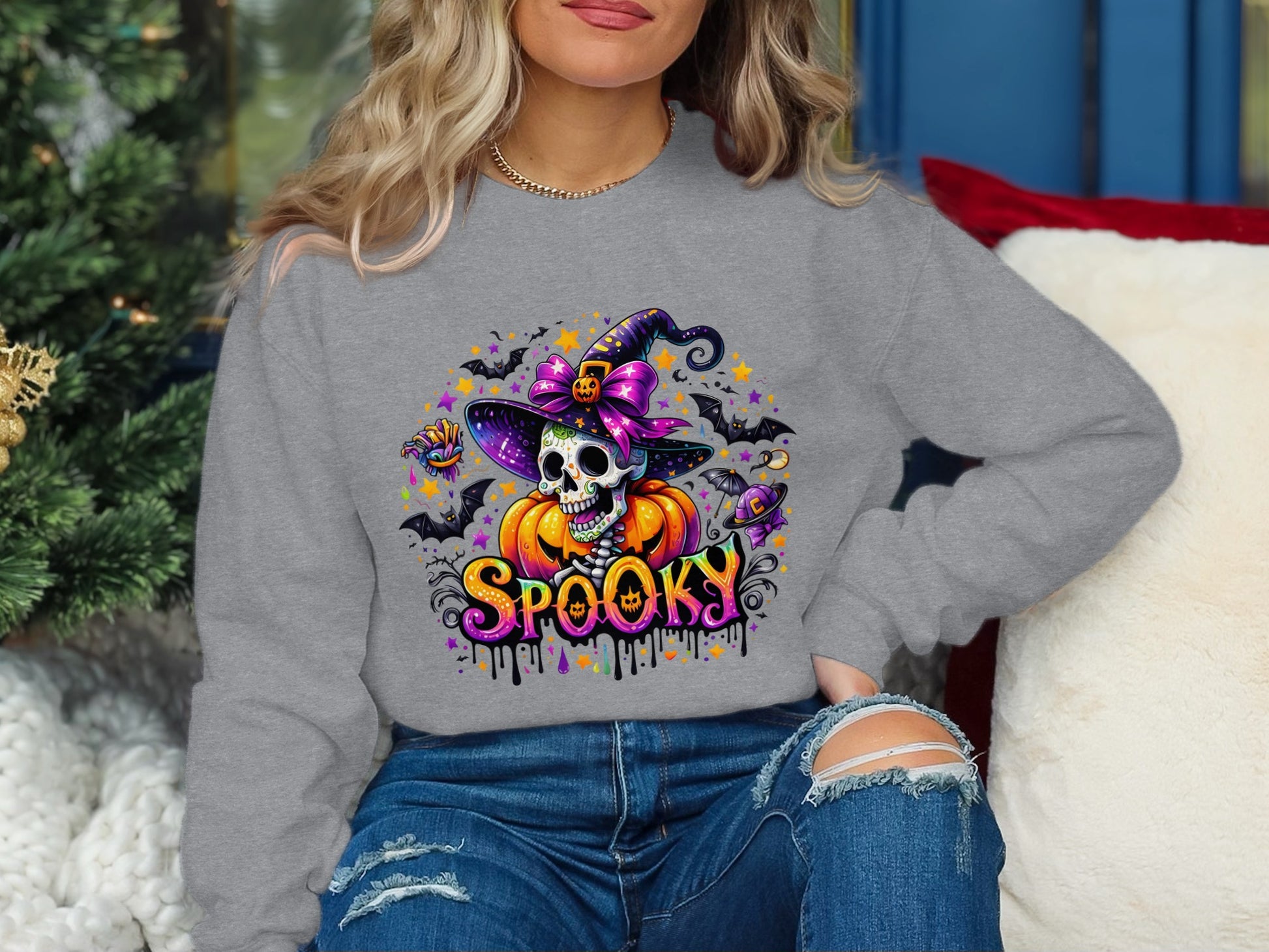 Spooky Halloween Skull Witch Unisex Sweatshirt product type