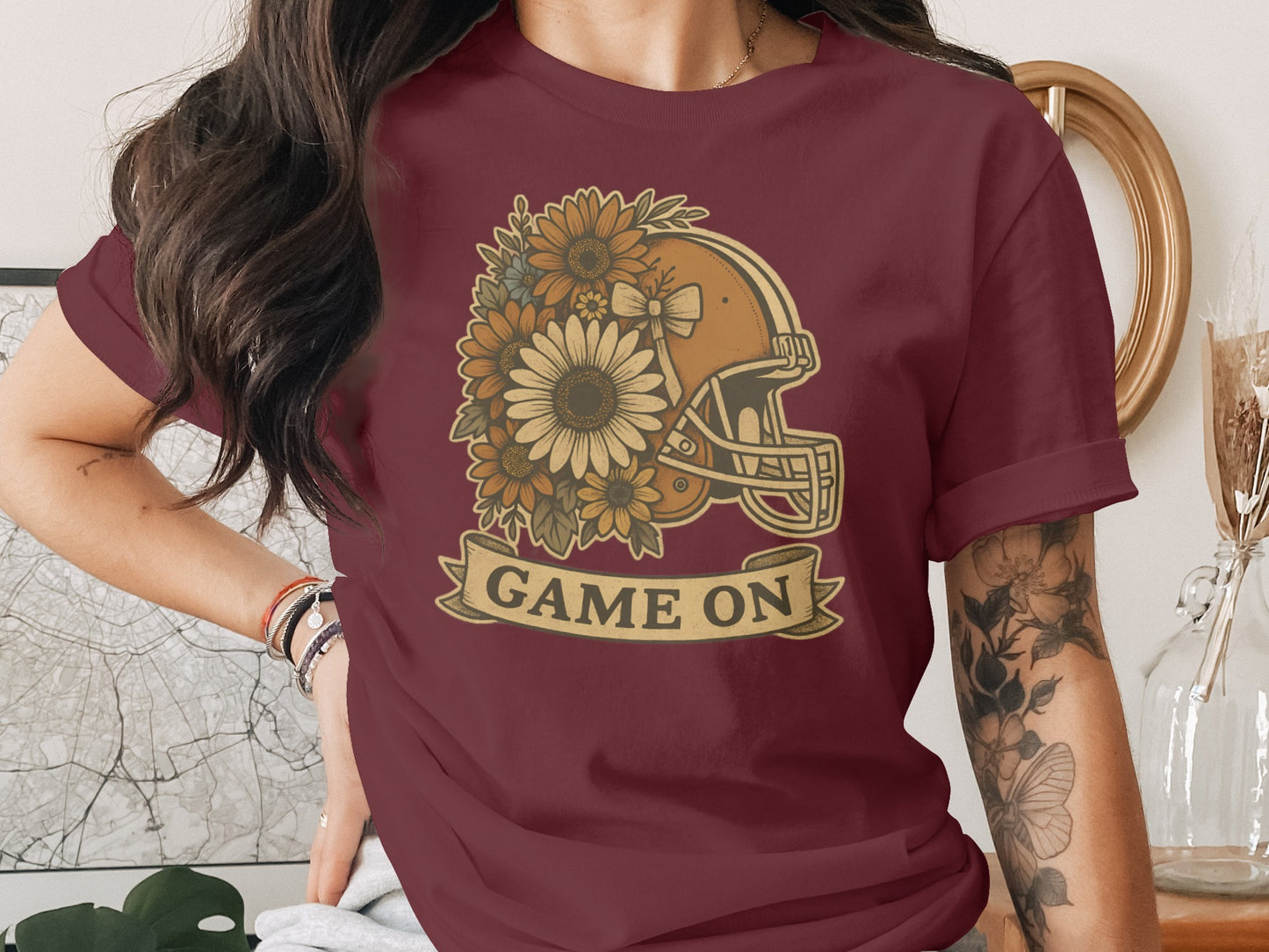 Game On Football Helmet with Flowers T-Shirt product