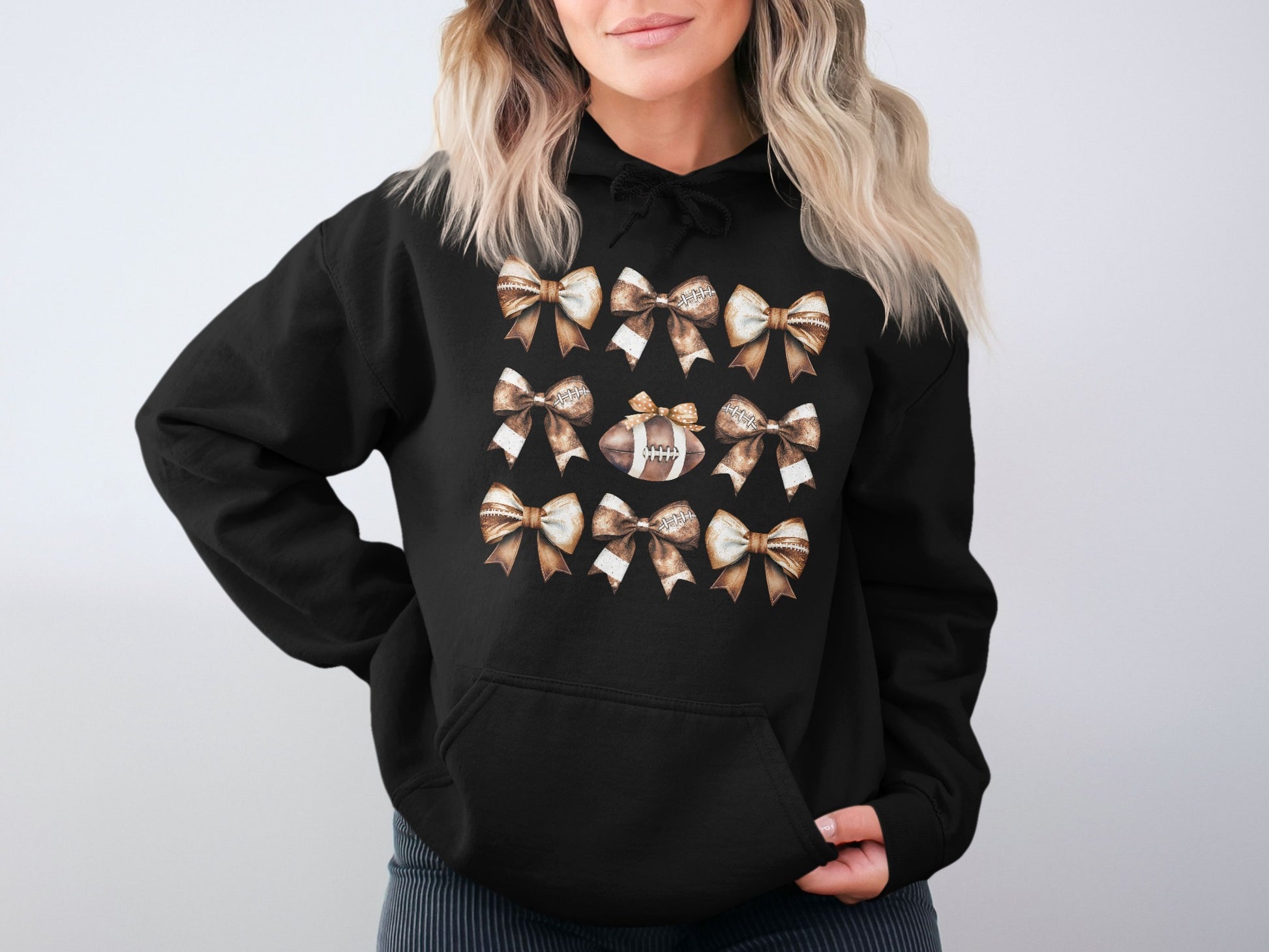 Stylish Black Hoodie with Metallic Bow Pattern product type