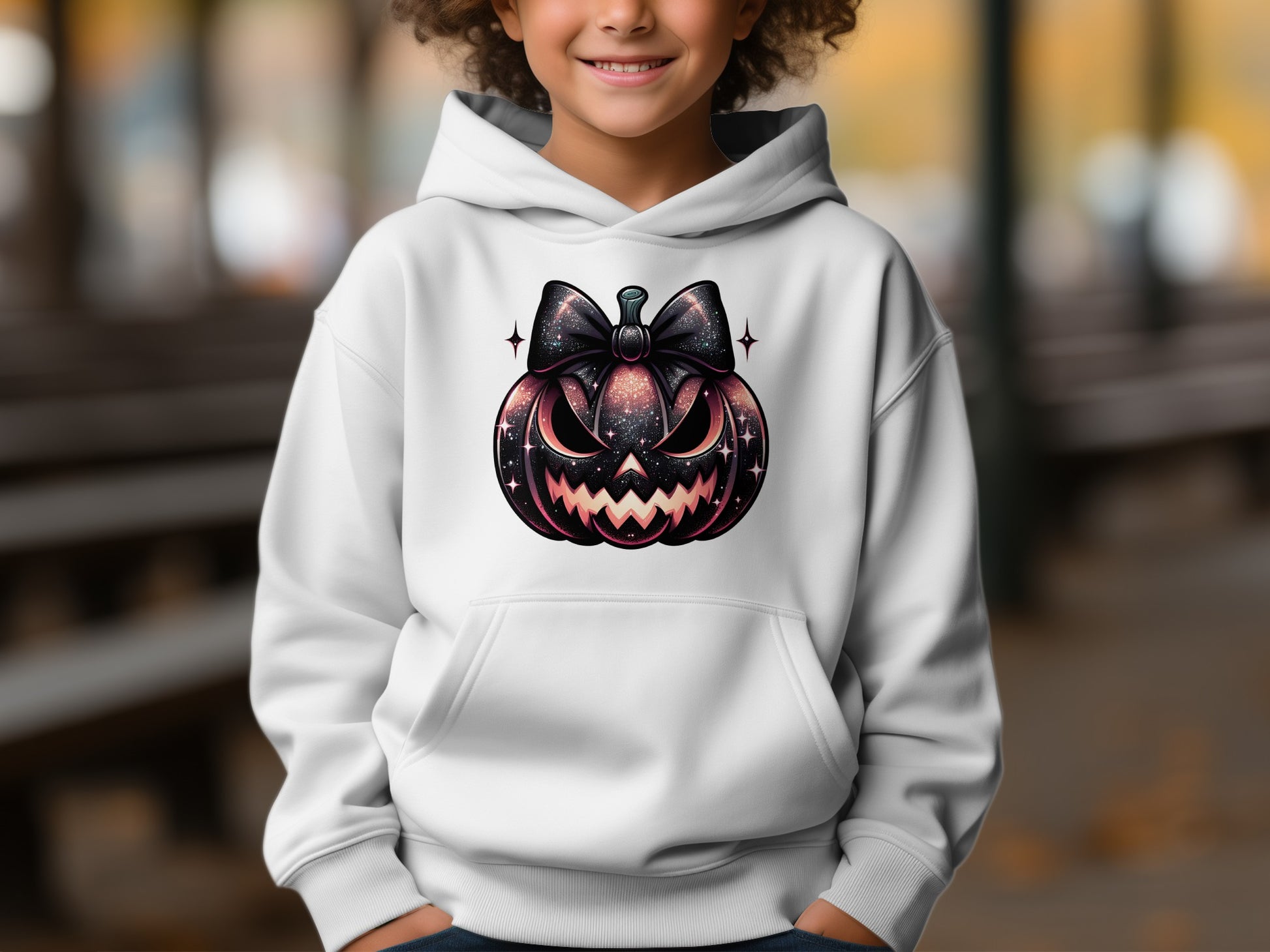 Glittery Bow Jack-o'-Lantern Design Hoodie product type