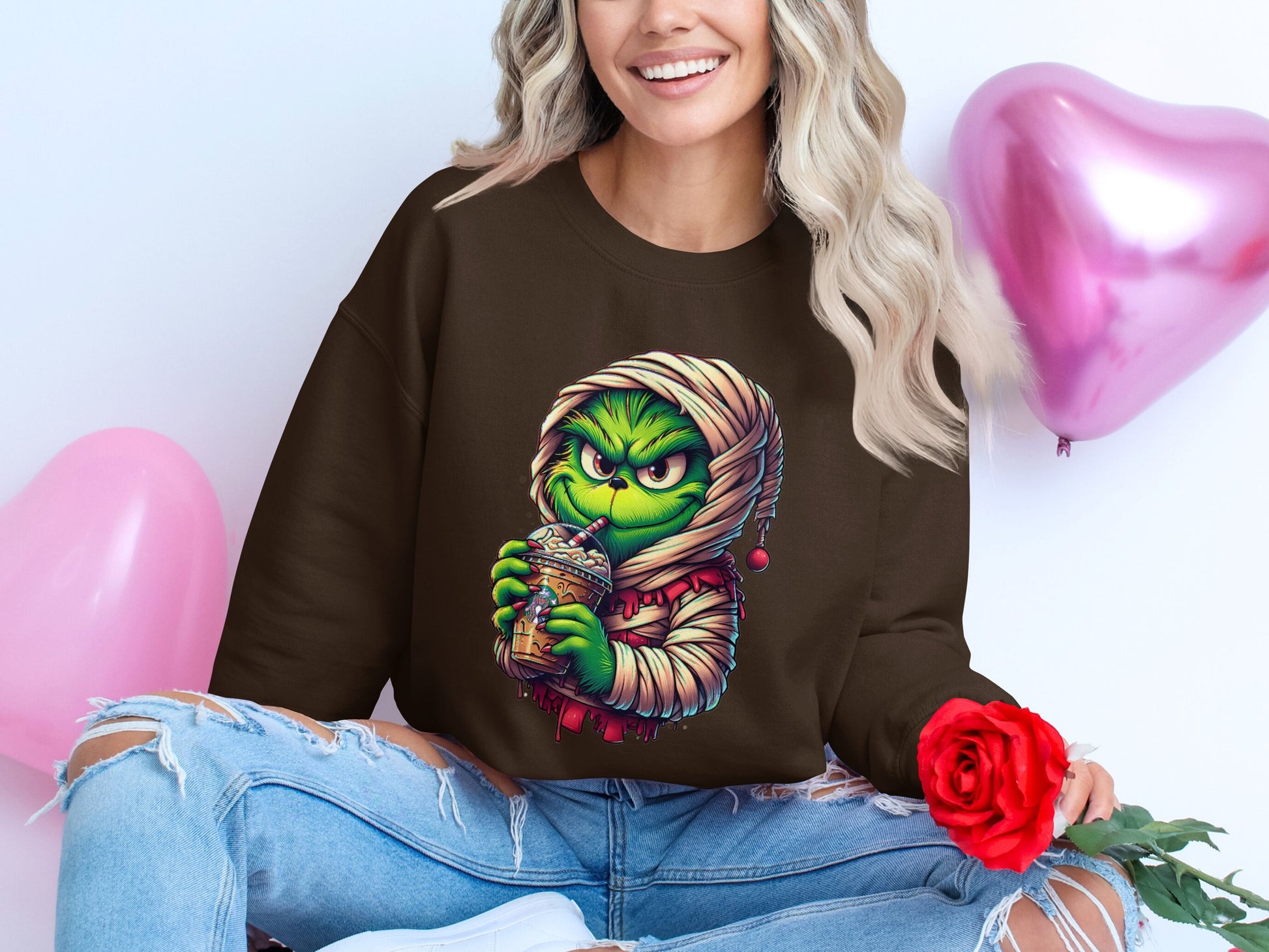 Whimsical Grinch With Ice Cream Graphic Sweater product