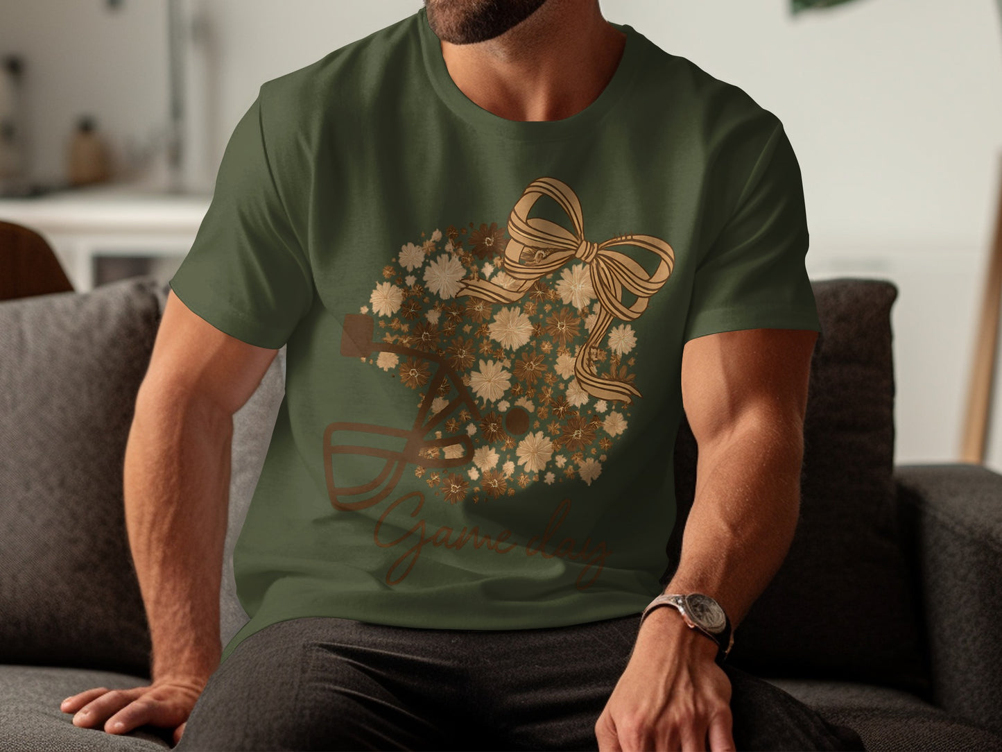 Festive Bow Floral Wreath Design Green Shirt product